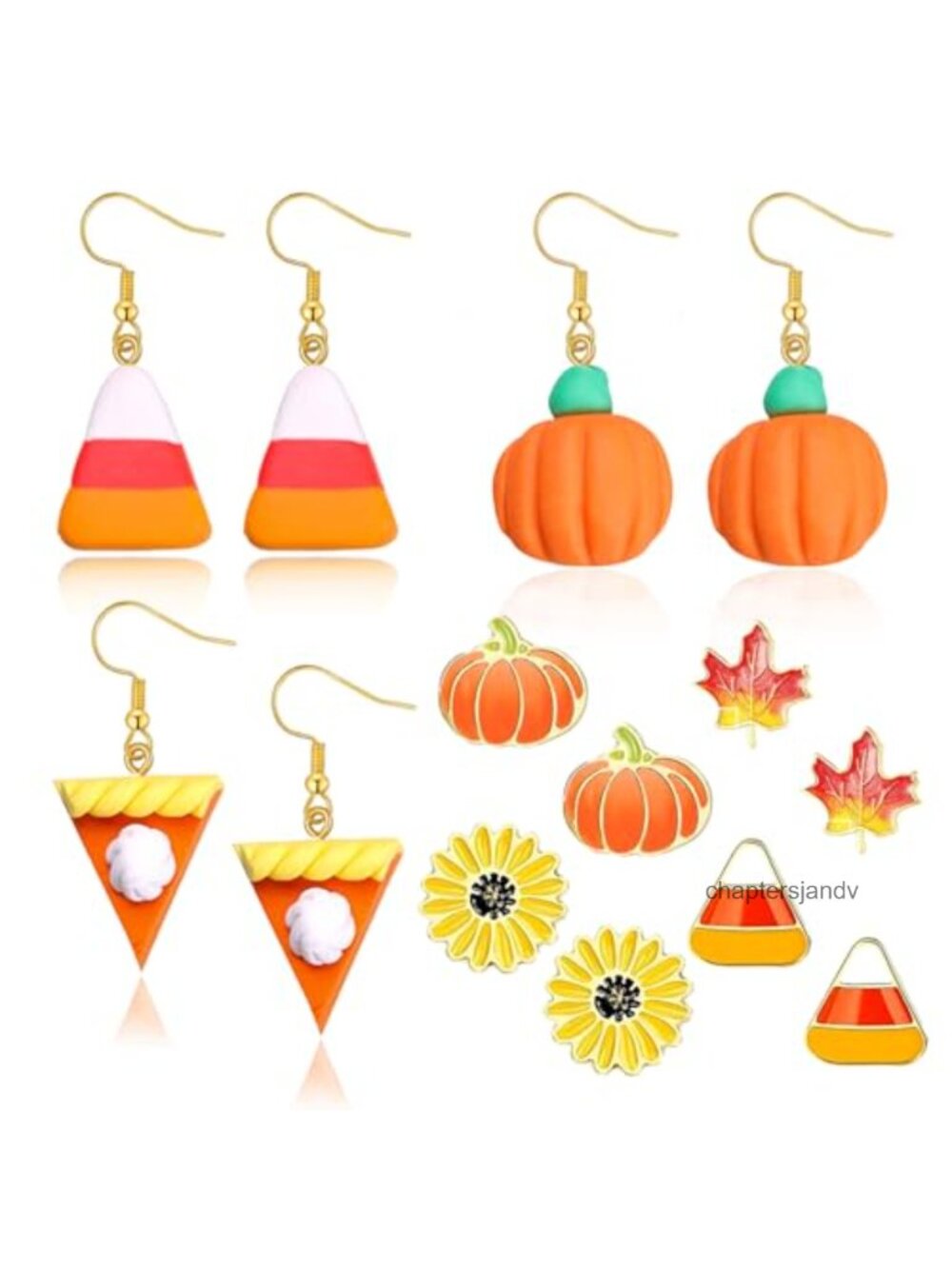Thanksgiving Earrings 7 Pairs Candy Corn Pumpkin Pie Leaf Polymer Clay Alloy